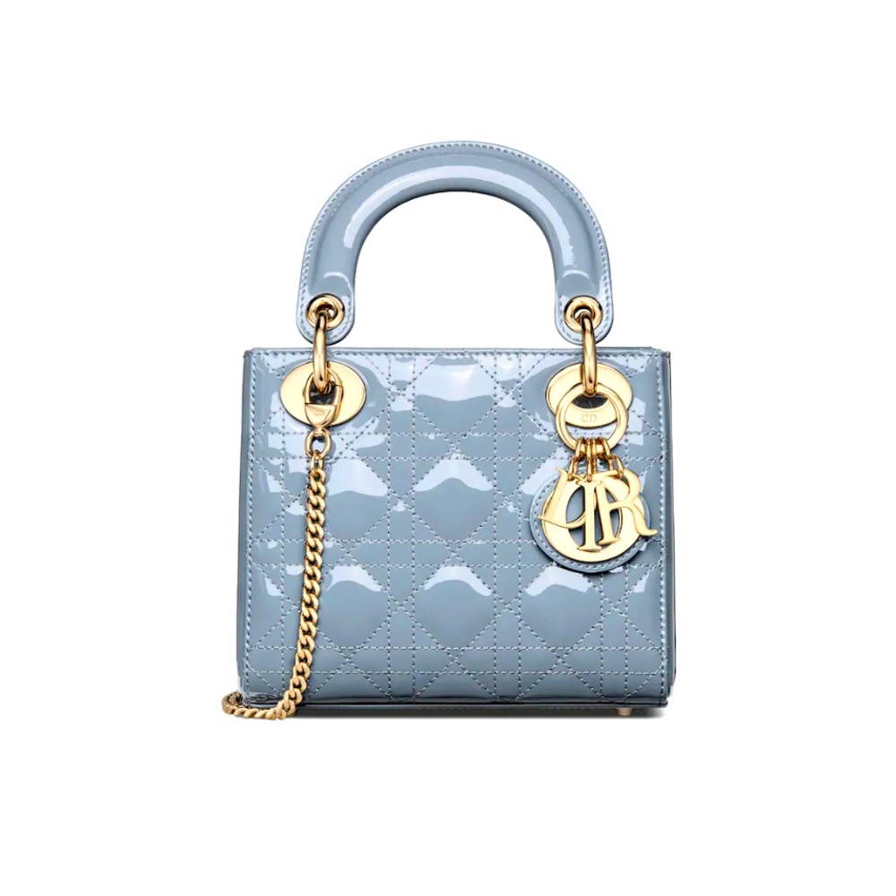 Dior Blue Patent Leather Bag with Gold Accents